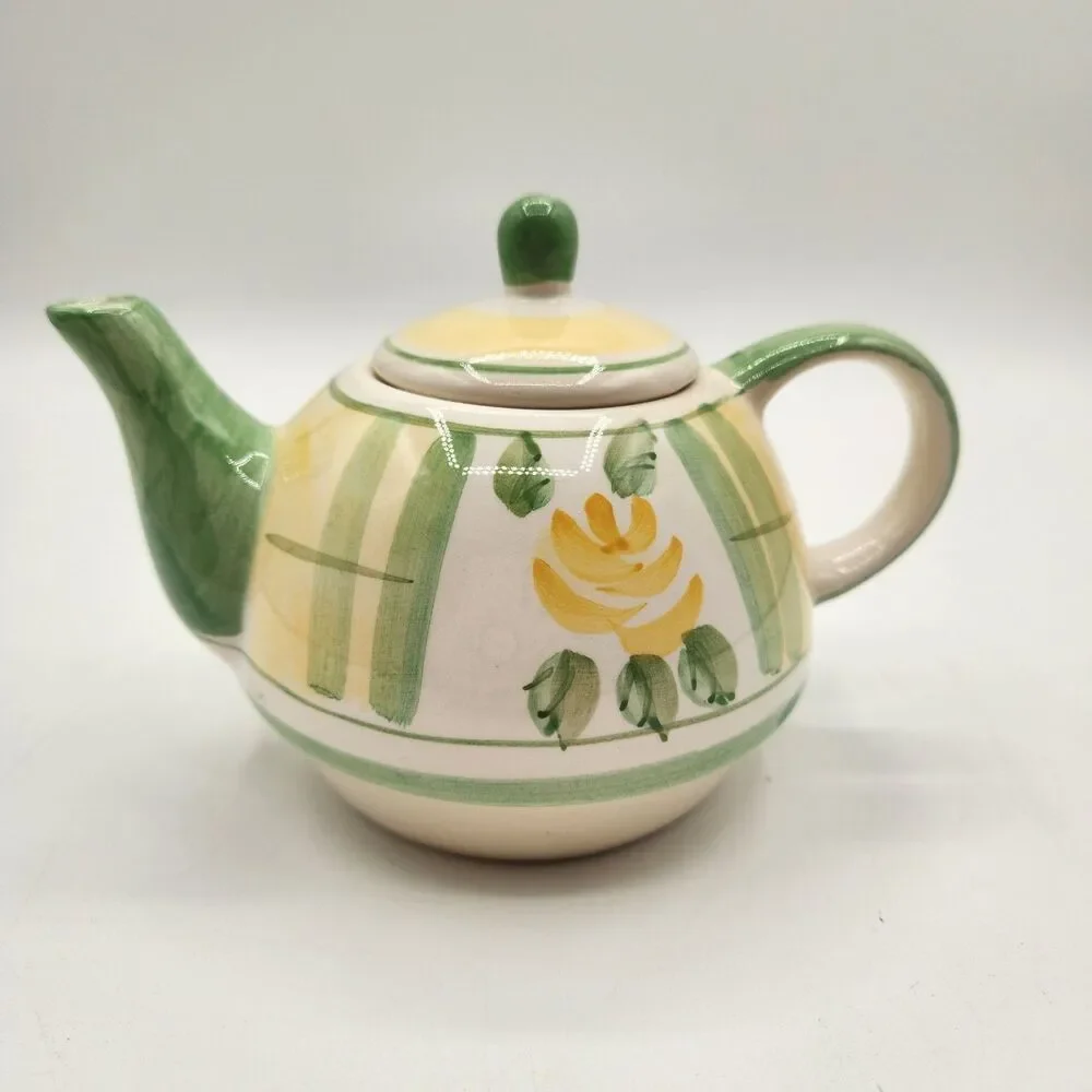 Royal Norfolk Tea Set 4 Pc Green Yellow Rose Tea Pot Sugar Creamer Napkin Holder